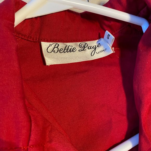 Bettie Page Mid Length A-Line Button Down Red Dress - Size Small Pin up Retro - Picture 2 of 5